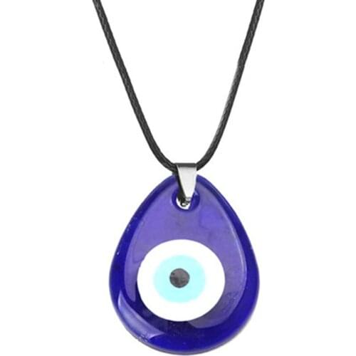 EVIL EYE Glass Blue Turkish Evil Eye Pendant Necklace Leather Long Neck Chain Necklace Fashion Jewelry for Women Girls LB1226 E