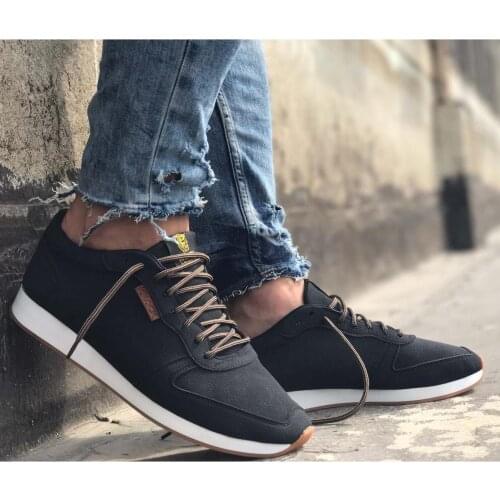 Knack Casual Male Shoes Black Color White Outsole Lace-Up Spring Season Giving Comfort Quality Faux Leather Nubuck Shoes 002