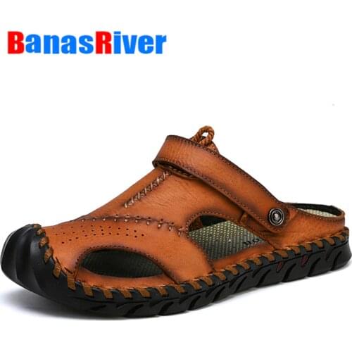 Classic Hollow Breathable Men Sandals High Quality Luxury Summer Soft Comfortable Slippers High Quality Leather Big Size Roman