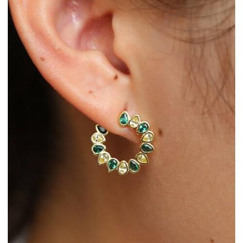 Rose gold color earring colorful summer real925 silver tear drop micro pave cz green red elegant fashion women girl jewelry gift