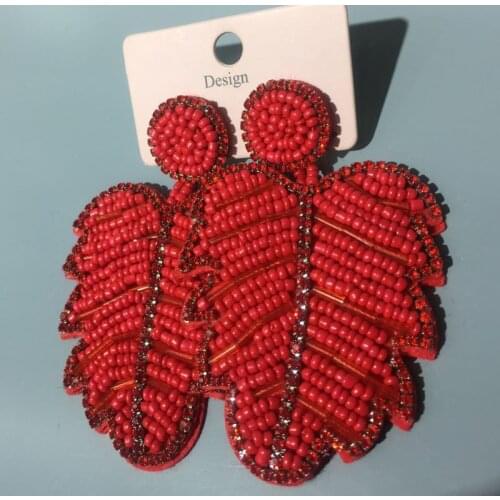 Bohemian new burst of hand-woven rice bead earrings fashion creativity pop street shoot leaf earrings girl earrings jewelrygifts