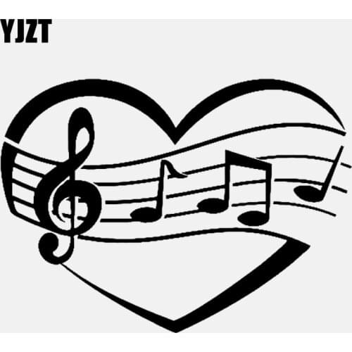 YJZT 13.2CM*9.6CM Lovely Music Notes Heart Love Melody Vinly Black/Silver Car Sticker C22-0602