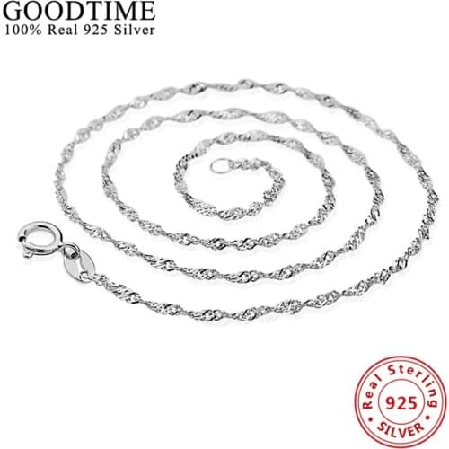 Fashion Sterling Silver Jewelry Pure Silver Water-Wave Chain Necklace Real Solid 925 Sterling Silver Link Chains Women AJC006