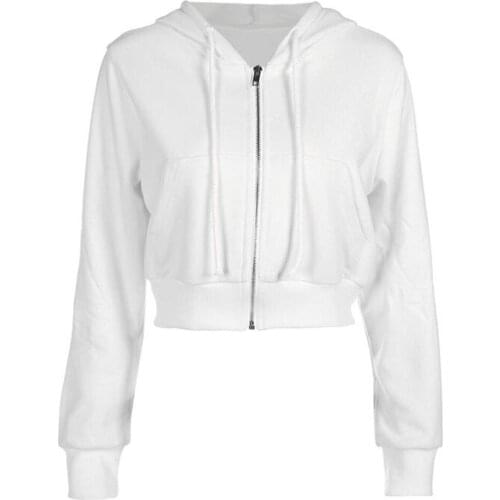 Spring Autumn Leisure Fashion Womens Jacket Hooded Zipper Pocket Cropped White Bomber Jacket 2021 New Women Coats Short