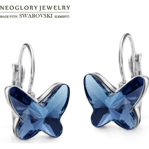 Neoglory Austria Crystal Drop Charm Earrings Elegant Colorful Butterfly Style For Lady Romantic Party Trendy Classic Dress Gift