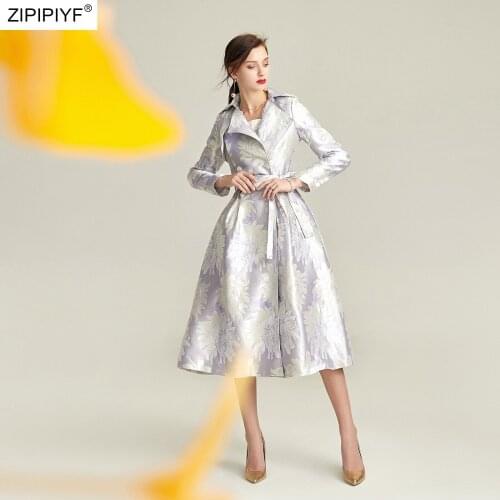 New High-end Trench Coat Elegant Women Lapel Double-breasted Jacquard Temperament Female 2019 Quality Coat C1932