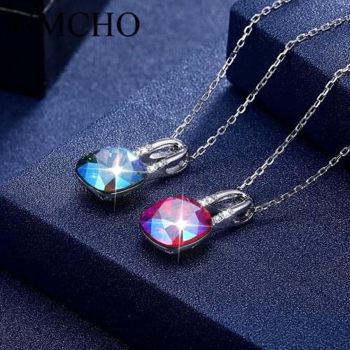 UMCHO Solid 925 Sterling Silver Crystal Lock Shape Pendants Necklace For Women Girl Wedding Engagement Party Simple Fine Jewelry