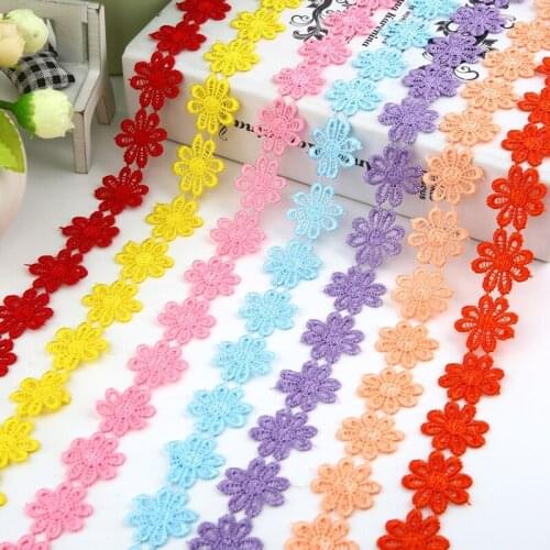 1-15 yards colorful daisy flowers lace 25mm wide garment hat curtain Diy handmade patchwork ribbon sewing supplies crafts
