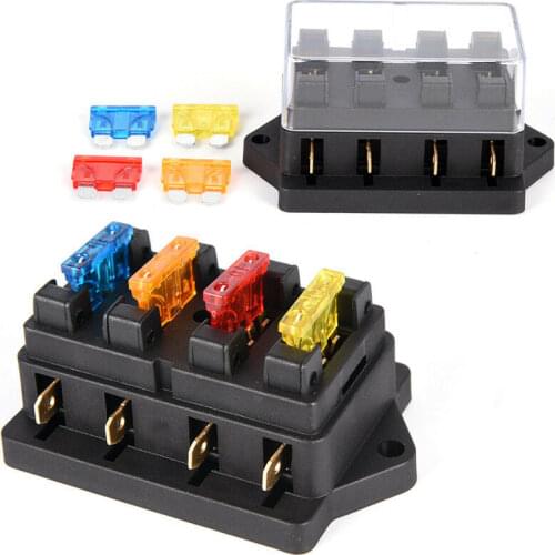 12V/24V+4 Way Fuse ATO Blade Fuse Box Block Holder Car 4 Way Circuit Standard Universal For 22mm Handlebar motorcycles e-bikes