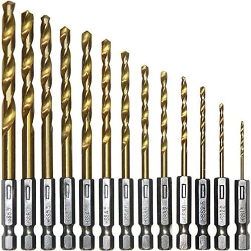 13pcs HSS High Speed Steel Titanium Coated Drill Bit Set 1.5-6.5mm Multi-functional Gold Hard Steel HSS Drilling Rotary Tools
