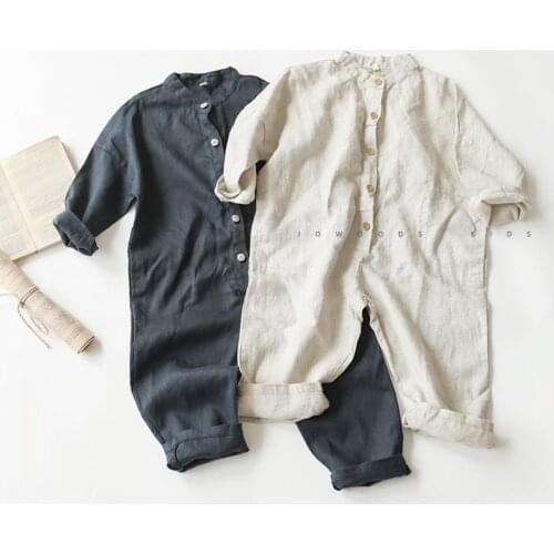 2021 new stylish girls boys overalls fashion spring summer cotton linen full sleeve kids jumpsuit