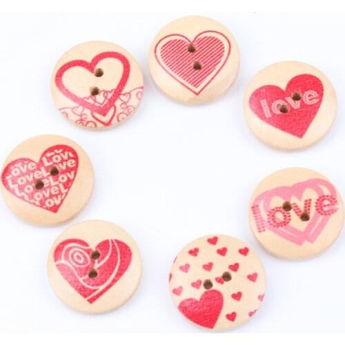 20mm Lovely Heart Pattern handmade Sewing tool wooden Handmade Buttons Scrapbooking Carft for decoration 30pcs