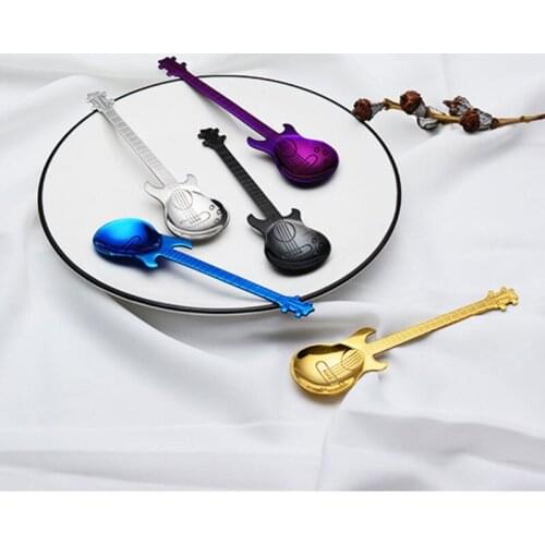 4pcs Guitar Fruit Spoon Set Stainless Steel Dessert Spoon Tea Spoon Dessert Spoon Coffee Accessories Flatware Drinking Tools