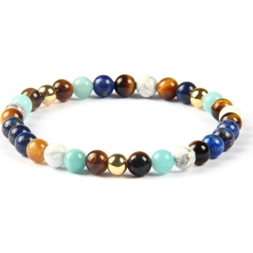 Ailatu Fashion Natural Stone Beads Bracelet with Lapis Lazuli, Tiger Eye, Amazone and Picasso Bangle Mens Elastic Bead Jewelry