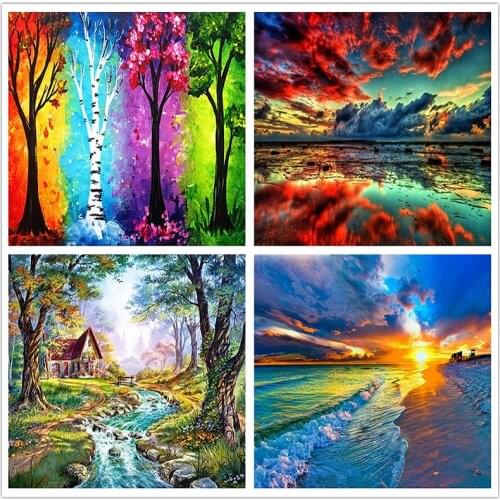 LUOVIZEM DIY 5D Diamond Painting Life Tree Landscape Embroidery Full Square/Round Drill Sunsets Scenery Home Decor Painting