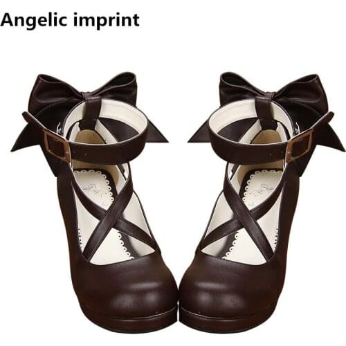 Angelic imprint woman mori girl lolita cosplay shoes lady high heels pumps women princess dress party shoes 8.5cm bowtie 34-44