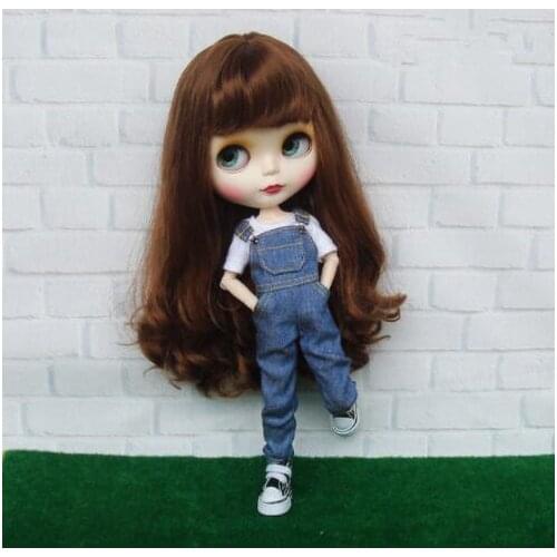 Free shipping high quality 100% Handmade 2pcs/set Bib + short sleeve Doll Clothes for Blythe pullip Doll accessories Toys Gift