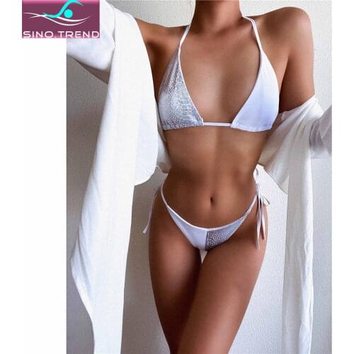 Splicing Snake Printed Bikini Set Women Shinny Patchwork Swimwear Female Two-pieces Halter Swimsuit Beachwear Bathing Suit