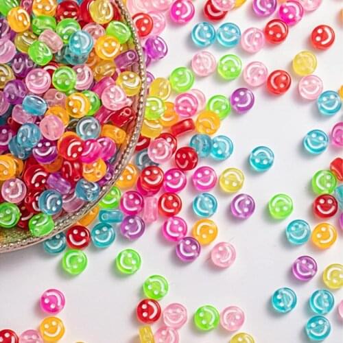 Round Flat Mixed Jelly Candy Smile Luminous Acrylic Beads Loose Spacer Beads For Jewelry Making Handmade DIY Bracelet Necklace