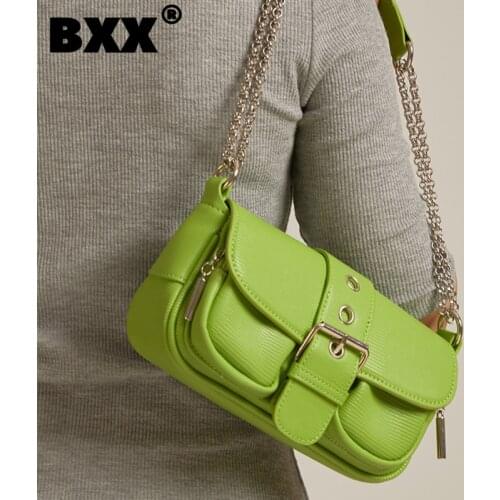 [BXX] Simple Solid Color PU Leather Bags For Women 2021 Autumn Branded Shoulder Bag Handbags Trending Luxury Hand Bag HU467