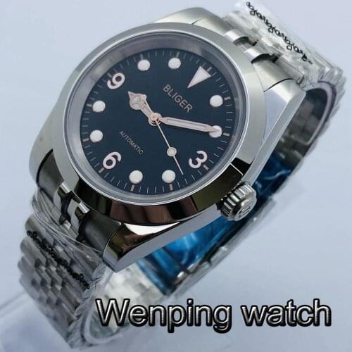 Bliger 39mm New Top Casual Luxury Mechanical Watch Sapphire Crystal Black Dial Jubilee Bracelet NH35 Movement Automatic Watch