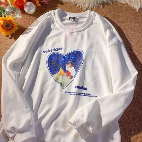 Children Cartoon Kawaii Sweatshirt Women 3 Colors Plus Size Hoodies O-neck Long Sleeve Tops Clothes for Teens Japanese Fashion