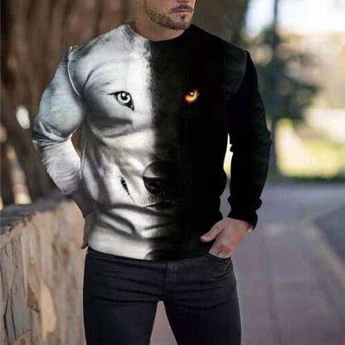 Mens T-shirt Spring Autumn Loose O-Neck Animal 3D Print Long Sleeve Camiseta Plus Size T Shirt For Men Fashion Casual Tees Tops