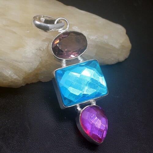 Gemstonefactory Jewelry Big Promotion 925 Silver Gemstone Mystic Topaz Amethyst Women Jewelry Gifts Necklace Pendant 0271