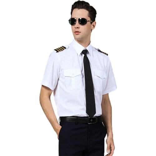 Classic Pilot Shirt Adult White Captain Uniform Epaulette Shirt Halloween Role Play Fancy Dress