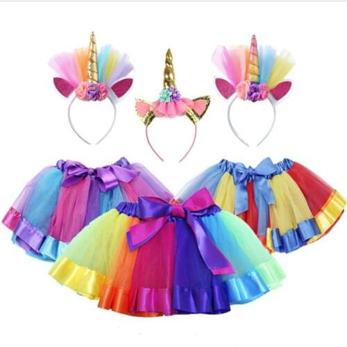 Unicorn party outfit set tutu skirt girl tops and rainbow tutu unicorn skirt dance party girls tulle skirt toddler tu tu skirt
