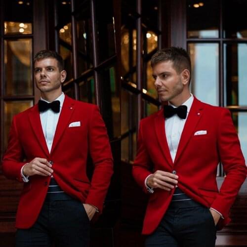 Handsome Red Wedding Tuxedos Evening Party Prom Custom Made Mens Suits Slim Fit Best Man Blazer Suit One Piece