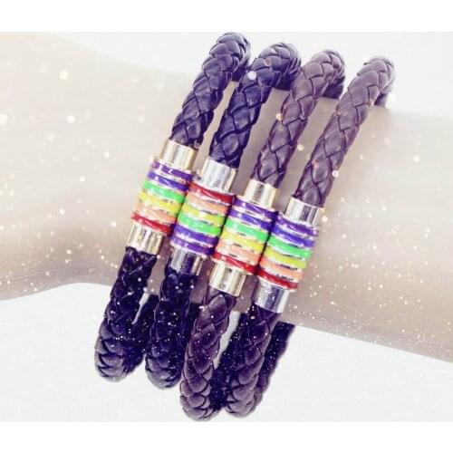 Fashion Punk Bracelet Woven Leather Rainbow Bracelet Copper Magnetic Bracelet Hip Hop Rock Bracelet Men Women Couple Bracelets