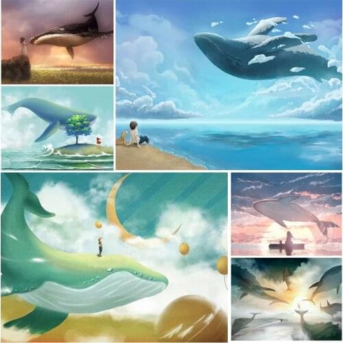 Blue Whale Cartoon Scenery 5D Diy Full Square and Round Diamond Painting Embroidery Cross Stitch Kit Wall Art Club Home Decor