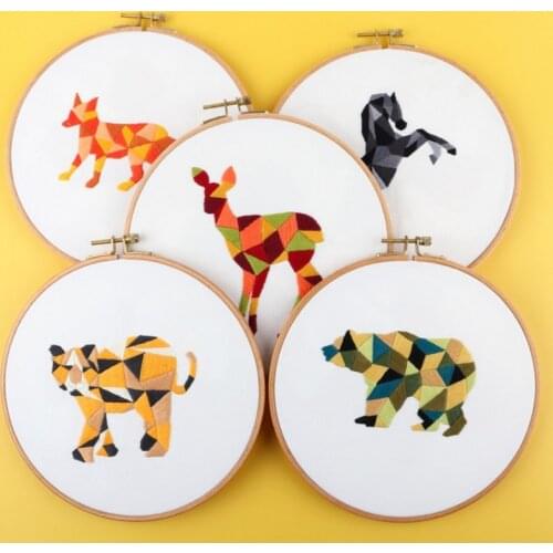 Cartoon Animal Embroidery Starter Kits With Embroidery Hoops For Adults Craft Cross Stitch Needlepoint Sewing Kit