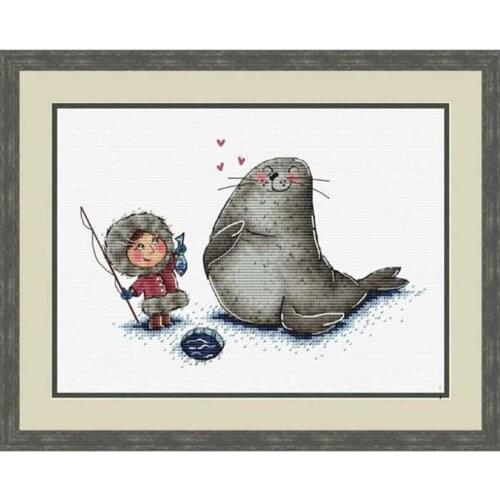 Girl and seal cartoon patterns Counted Cross Stitch 11CT 14CT 18CT Cross Stitch Kits Embroidery Needlework Sets