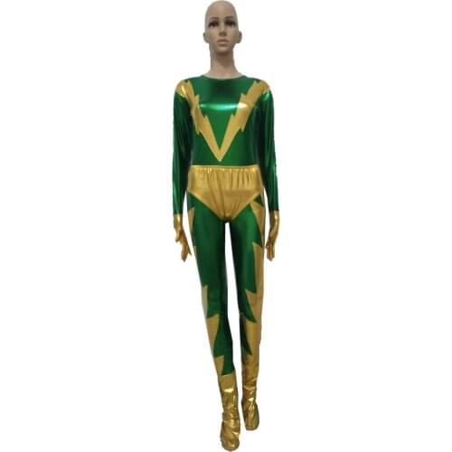 New design flash men Shiny metallic Fullbody Superhero Halloween Cosplay Costume