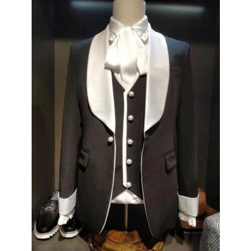 Tailor made Pearl button High quality material Wedding Suit for men slim fit groomsman business formal suits man Party Blazer