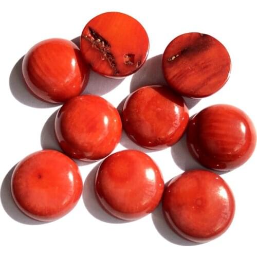 Wholesale 5pcs/lot Natural Orange Red Coral Bead Cabochon Jewelry Ring Face 12mm Round Gem stone Beads Cabochon