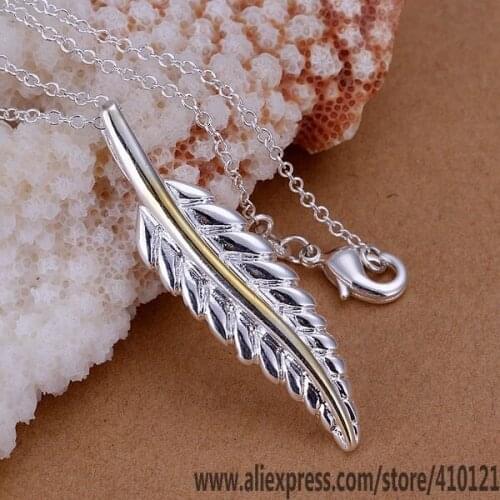 P039_2 Lucky Charm Silver Color Pendants For Women Jewelry Necklace Women Accessories Fashion Big Feather /fjkaoara Cbgaksna