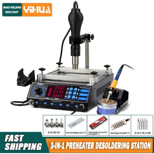 YIHUA 853 853AAA BGA hot air desoldering station BGA rework station hot air gun soldering iron preheating station