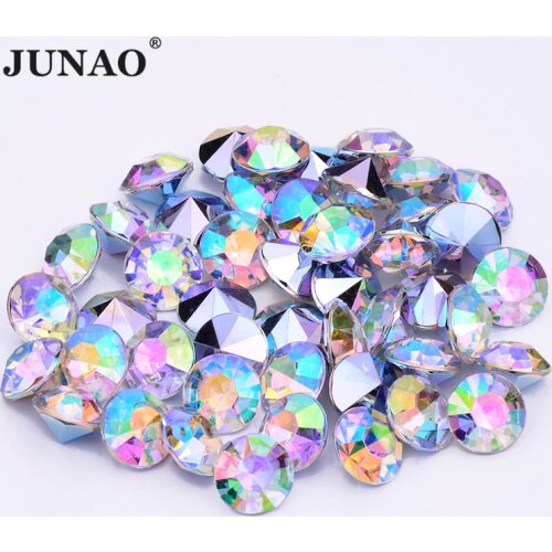JUNAO 1.5 2 3 4 6 8 10 12 mm Clear AB Crystals Acrylic Rhinestones Pointback Round Nail Crystal Stones Non Sewing Strass Beads