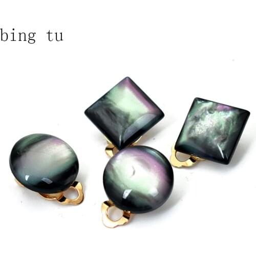 Bing Tu No Hole Gold Color Earring Geometric Square Round Clip Earrings Women Resin Ear Jewelry Cuff Earrings Without Piercing