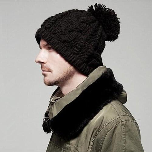 Men Women Knitted Wool Beanies Hats With Fur Pompons Winter Warm Hat Outdoor Cap Skullies Sport Hip Hop Caps