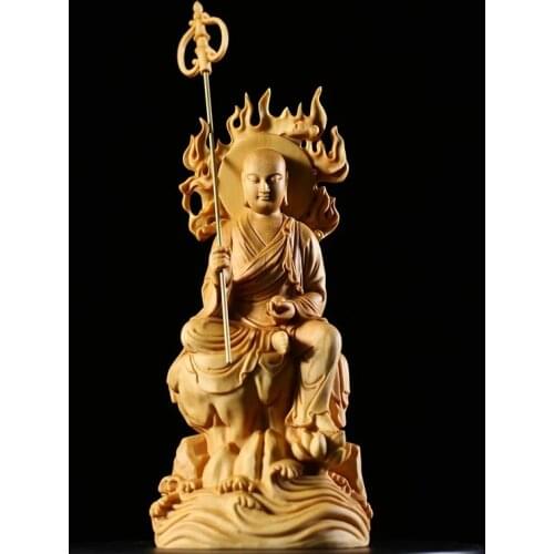 Buddha Solid Wood Statue Bodhisattva Ksitigarbha Figure of Buddha Peace and Auspice Buddha Statue Wood Statues Dizang Buddhist