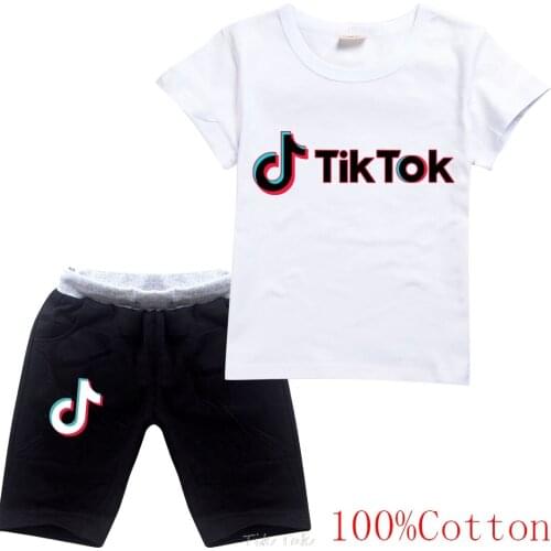 TIK TOK T Shirt Shorts Two-Piece Girls Summer Tik Tok Clothing shirts Short Sleeve Women Running Suits