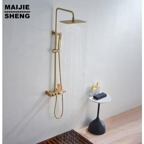 Household Room Three Function Copper Constant Temperature Rising And Falling Shower Pressurized Wire Drawing Golden Showe