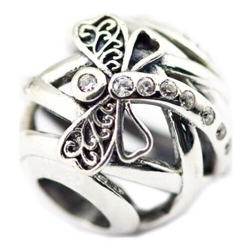 Spring Clear CZ Dreamy Dragonfly Crystal Beads for Charms Bracelets Women 925 Sterling Silver DIY Charm Beads for Jewelry Making