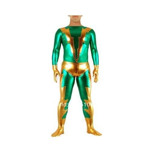 Green & Gold Shiny Metallic Tight Zentai Suit Catsuit