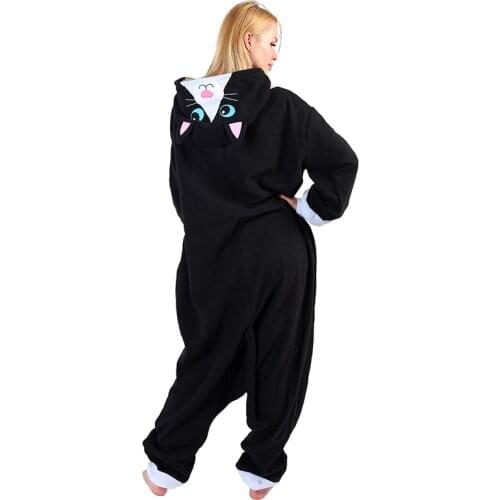 Women Black Cat Onesies New Unisex Autumn Winter Animal Cartoon Onesies Nightwear Anime Costumes Adults Sleepwear Men Pajamas