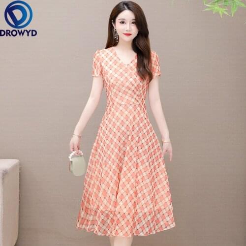 2021 Beach Pink Print Midi Dress Women Summer Fashion Short Sleeve V-neck Bodycon Chiffon Dress Elegant Boho Sexy Party Vestidos